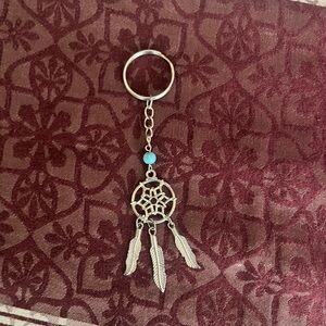Silver Dreamcatcher Keychain with Turquoise Bead